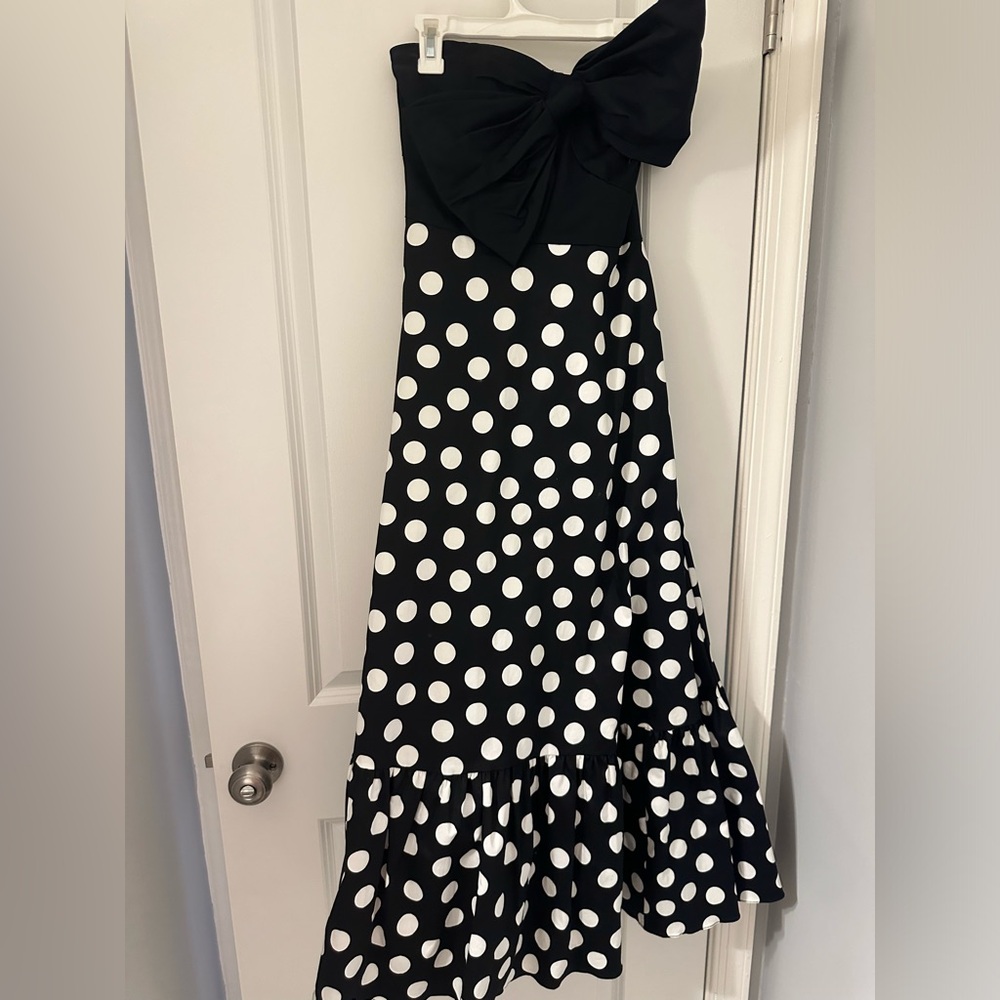 Anthropologie Hutch bow-tie polka dot maxi dress.